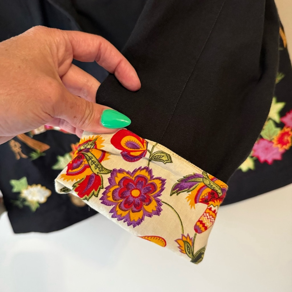 Hearts of Palm Black Tropical Floral Embroidered Cotton Blazer Women’s 16 - Picture 10 of 13